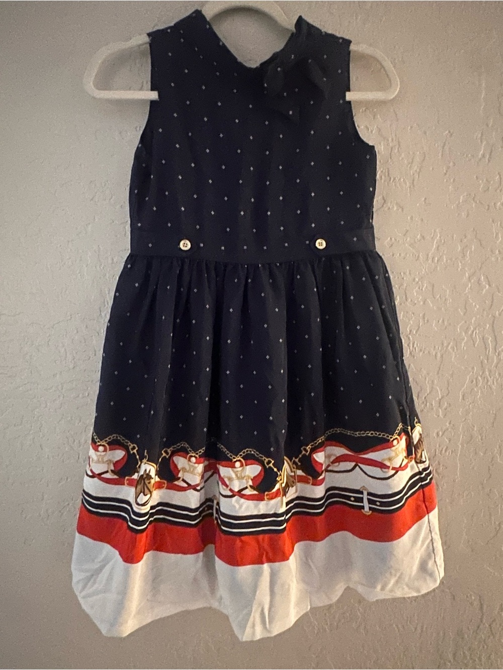 Janie and Jack Navy, White & Red Nautical Border Dress